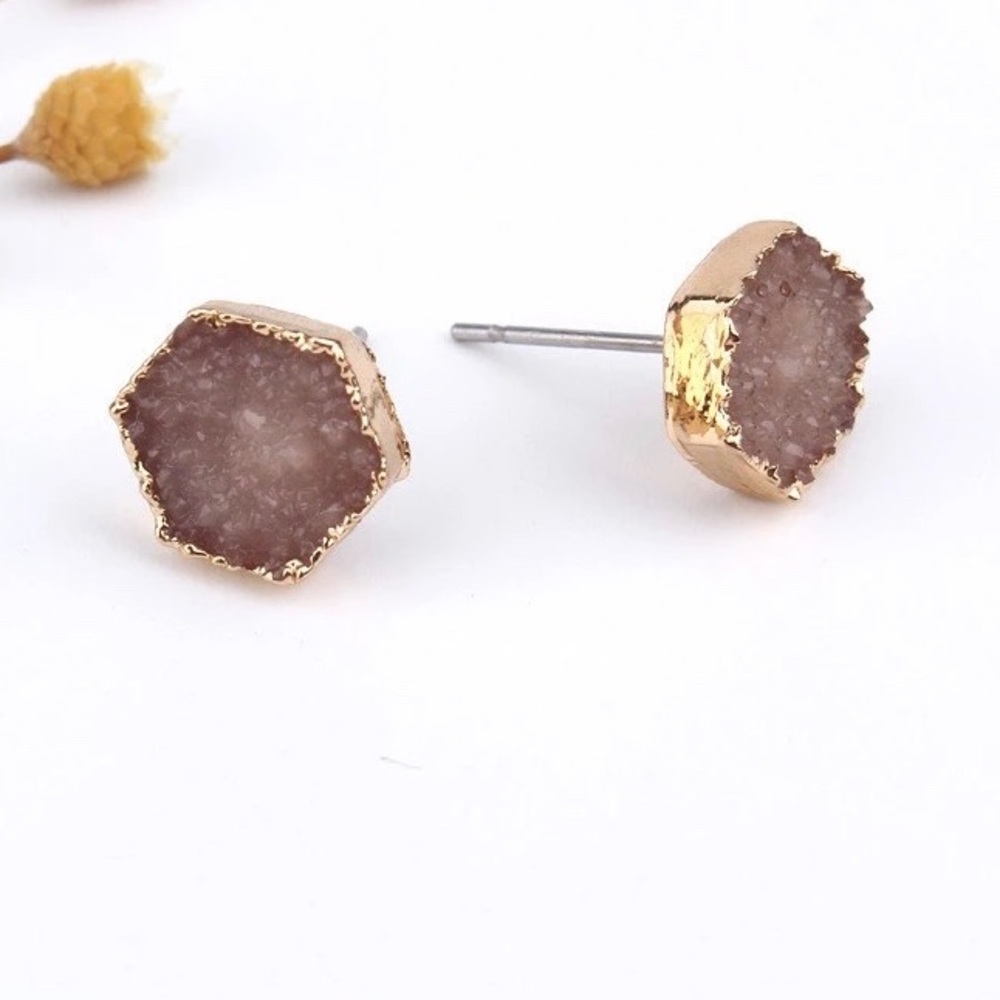 Beige Druzy Stud Earrings